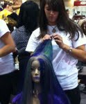 Strand College of Hair Design Students creating fantastical hair designs